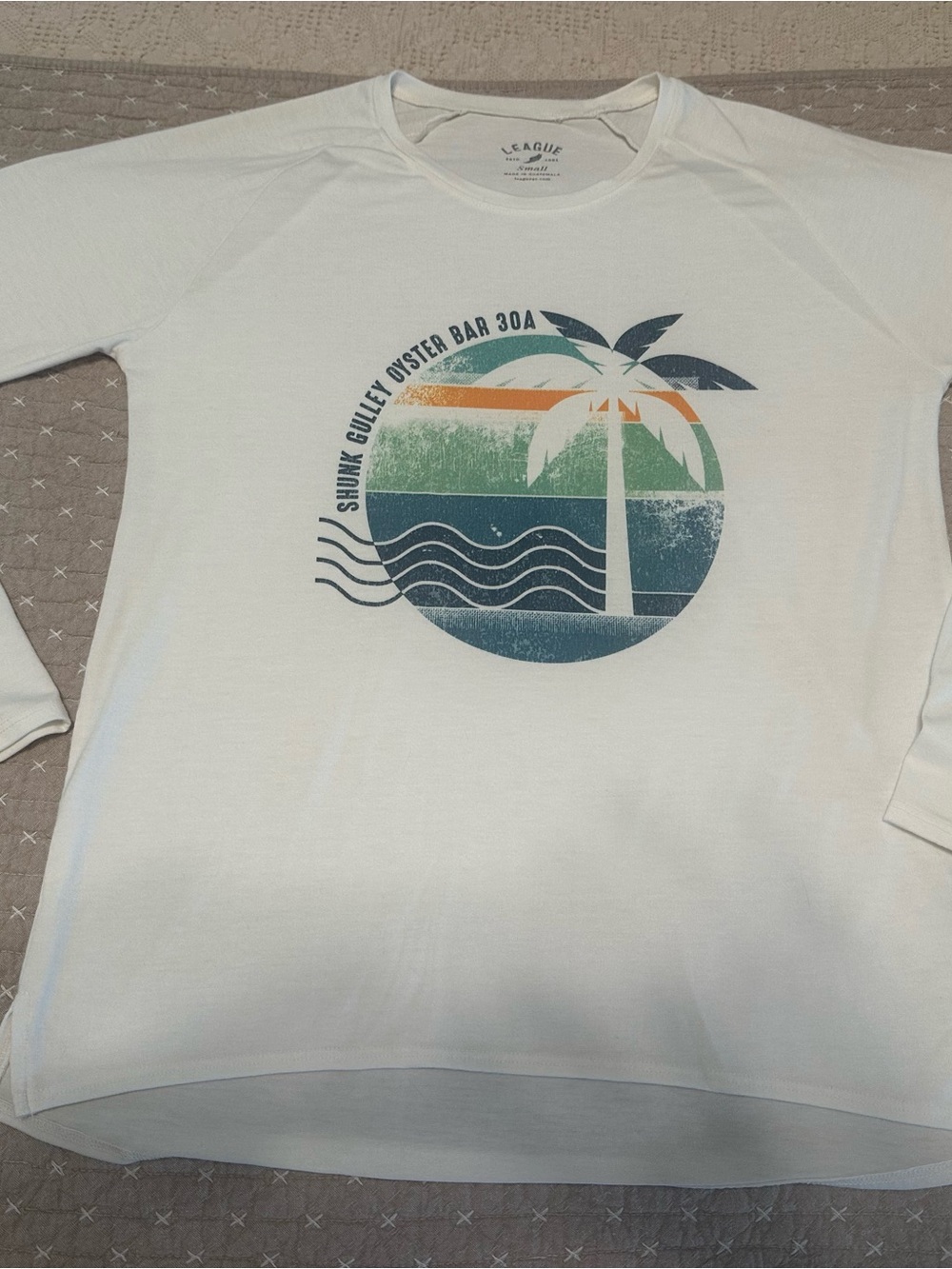 League Brand 30A White Graphic Palm Tree Long Sleeve Tee S